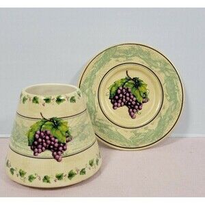 Candle Shade Tuscan Style Grapevine and matching plate , Rolling Hillsides 3"